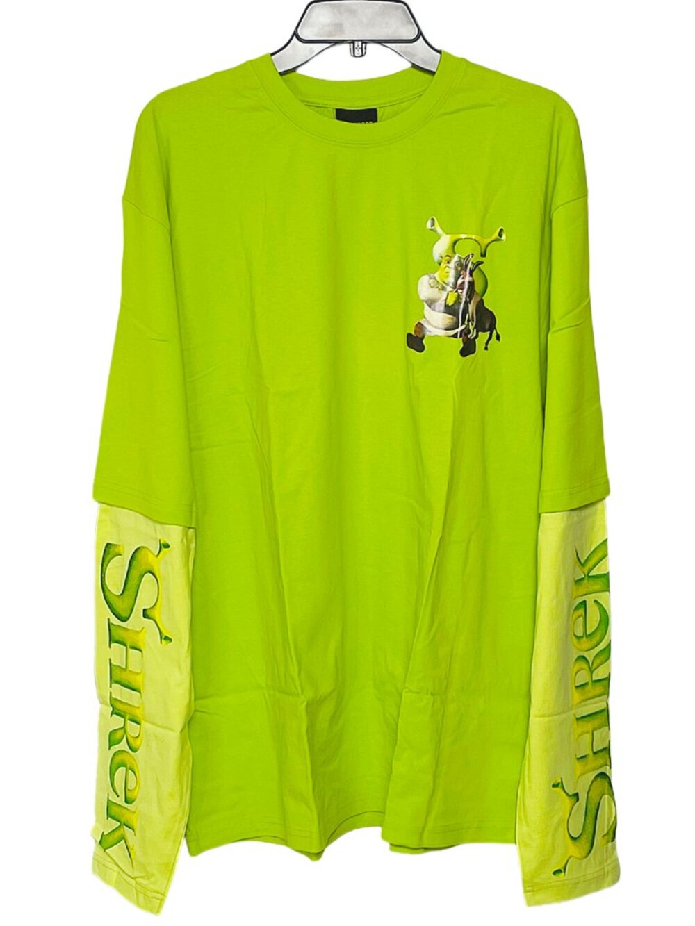 Shrek DUMBGOOD Faux Layered Long Sleeve Graphic Tee Green XL NWT